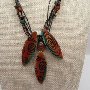 Chico's Necklace Triple Surfboard Pendant with Beads Corded